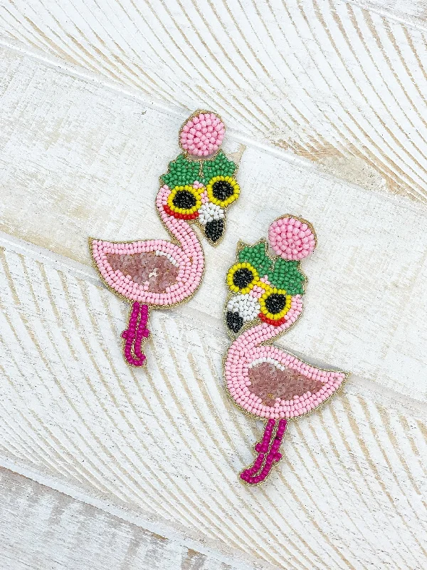 Sunny Days Flamingo Beaded Dangle Earrings