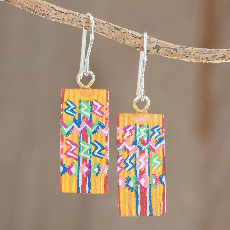 Tecpan Marvels Huipil-Inspired Wood Dangle Earrings from Guatemala