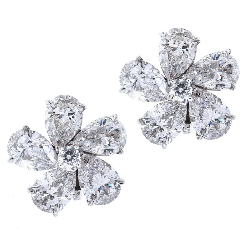 Ten Carat Pear Shape Diamond Flower Earrings