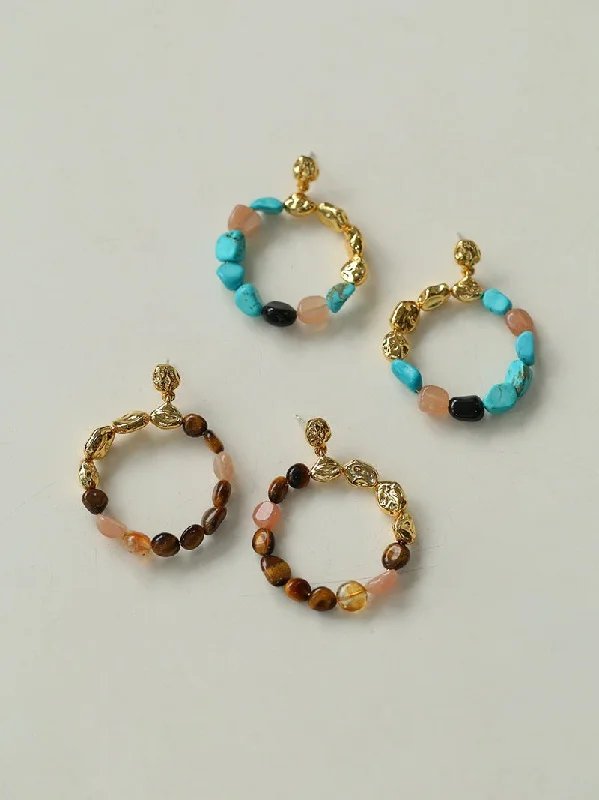 Tiger's Eye Irregular Metal Earrings Turquoise Earrings