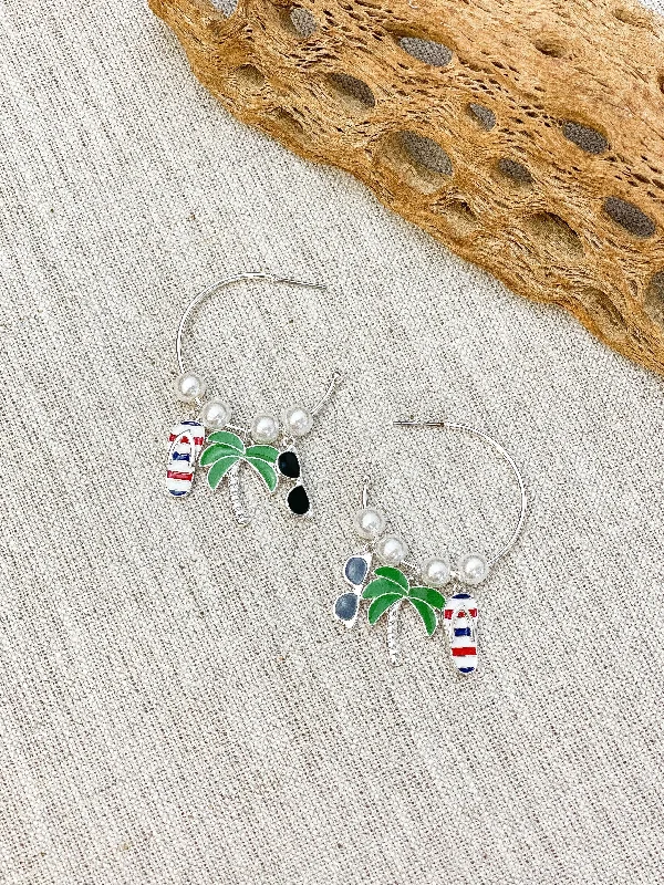 Tropical Charm Pearl Hoop Earrings