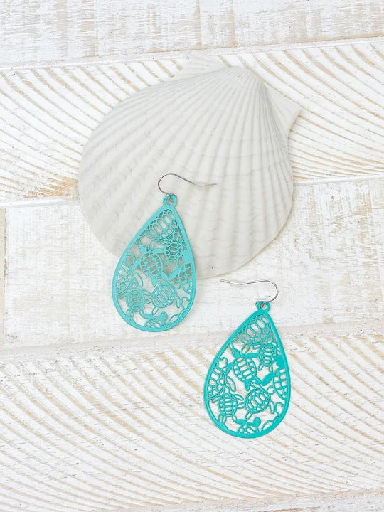 Turtle Cutout Oval Dangle Earrings