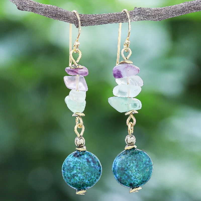 Venus Garden Hand Made Gold-Plated Multi-Gemstone Dangle Earrings