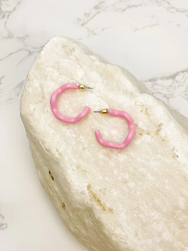 Enamel Coated Hoop Earrings - Pink