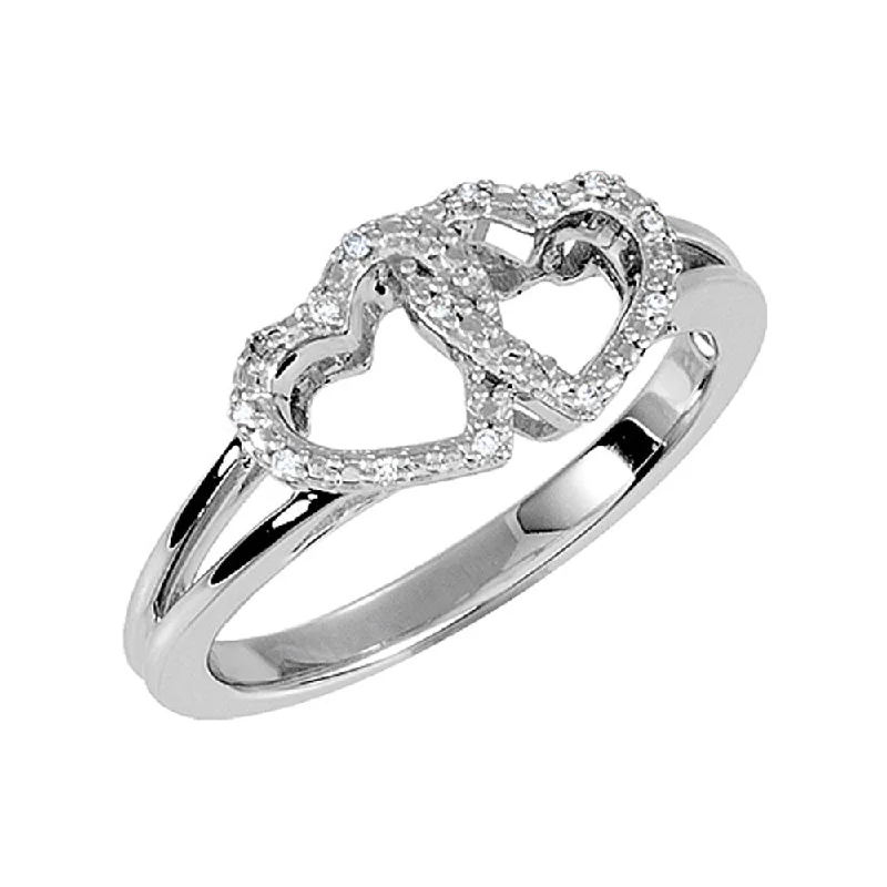 .05 Ctw Diamond Accent Double Heart Ring in Sterling Silver