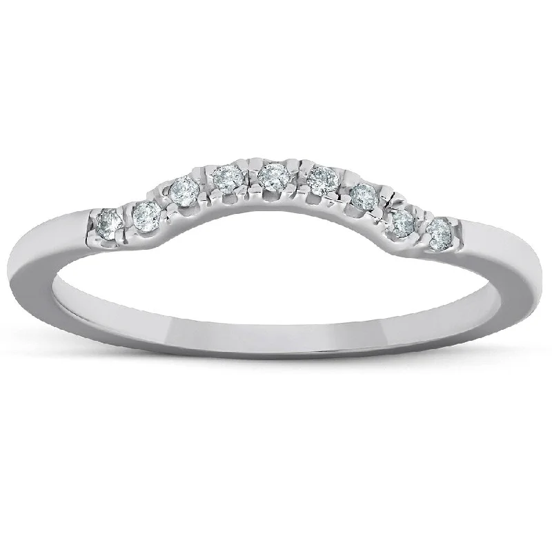 1/15ct Curved Contour Notched Diamond Wedding Ring 14K White Gold