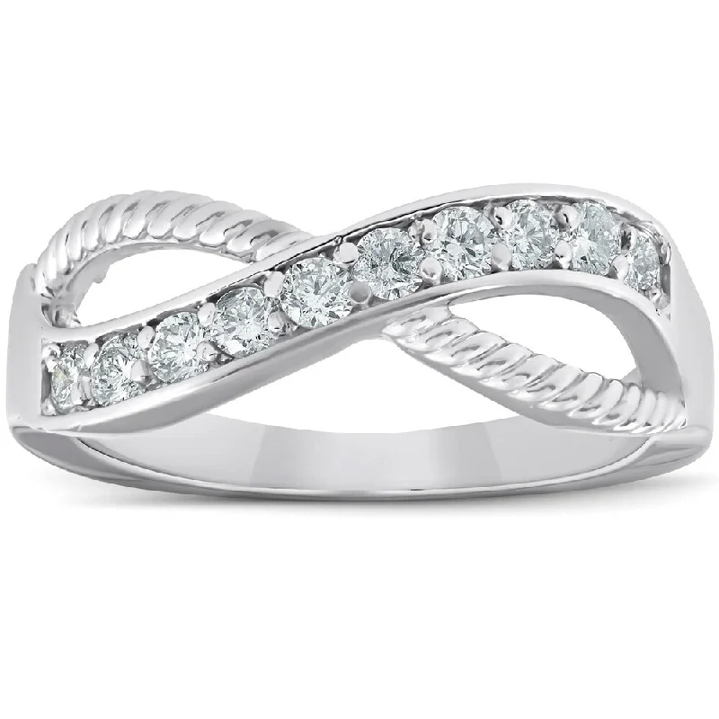 1/2 Ct Diamond Infinity Braided Anniversary Right Hand Ring 10k White Gold