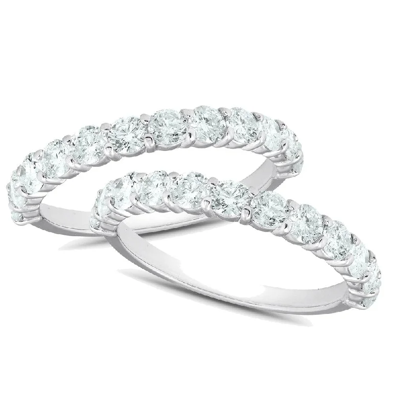 1 3/4Ct Diamond Weedding Ring Set 14k White Gold Stackable Engagement Bands