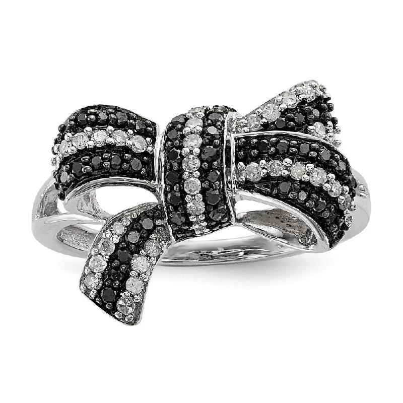 1/3 Ctw Black & White Diamond Bow Ring in Sterling Silver