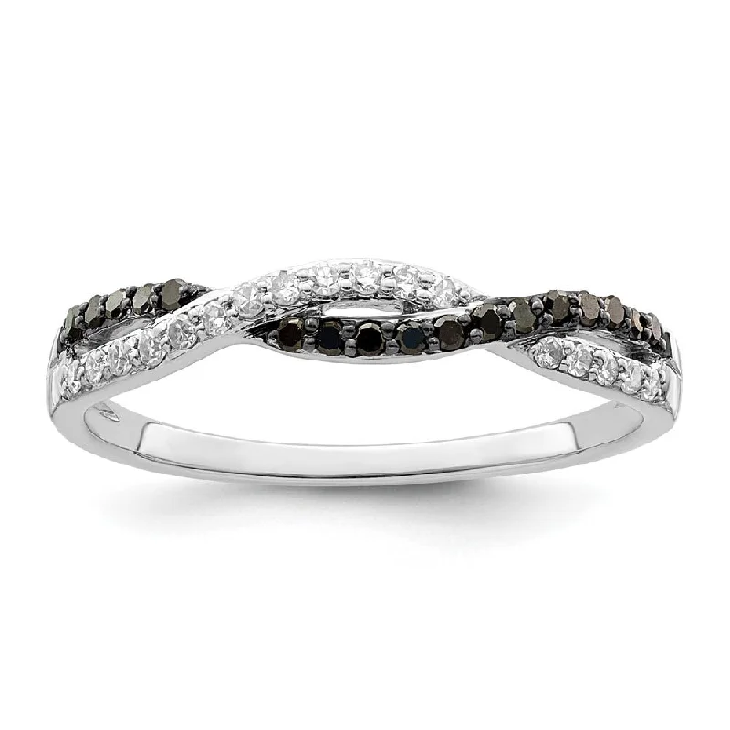 1/5 Ctw Black & White Diamond Twisted Ring in Sterling Silver