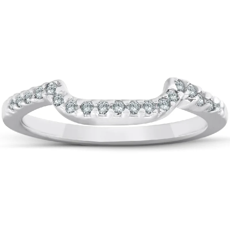 1/6ct Curved Notched Diamond Wedding Ring 14K White Gold