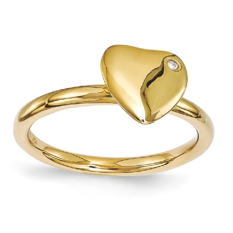 14k Gold Plated Sterling Silver 8mm Heart 1pt Diamond Stackable Ring