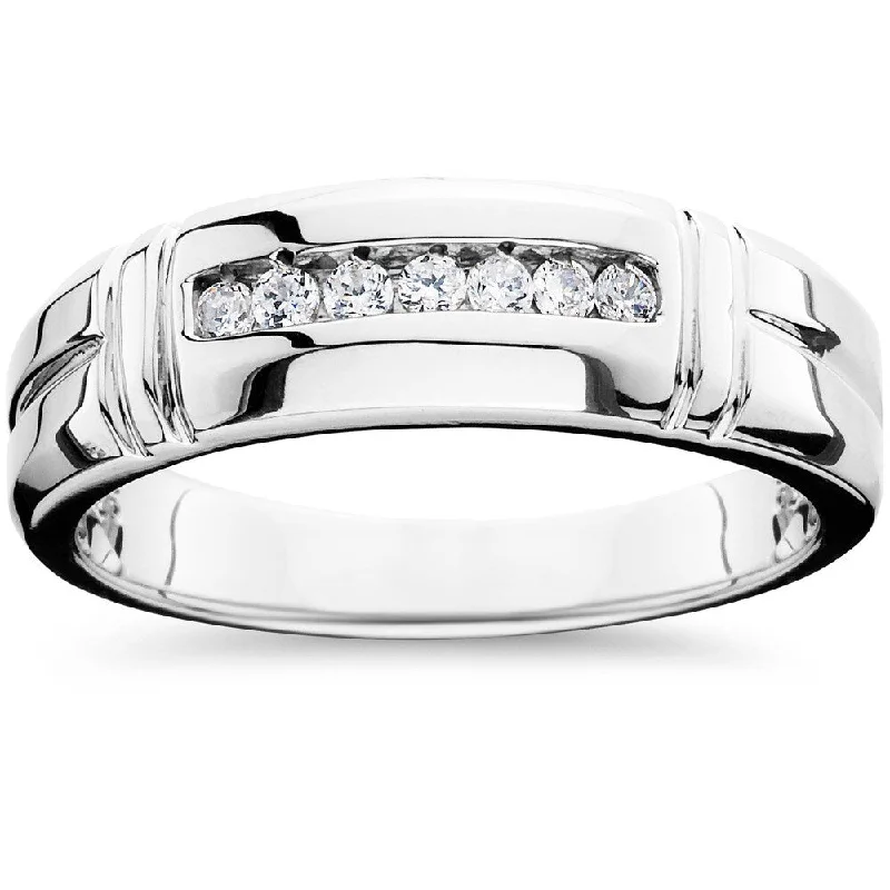 14k White Gold 1/4ct TDW Men's Channel Set Diamond Wedding Band