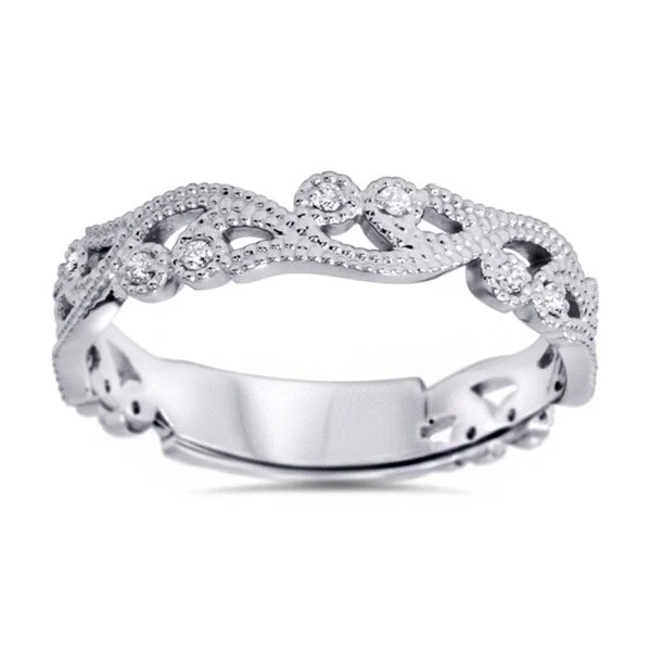 14k White Gold 1/6ct TDW Vintage Scroll Diamond Band