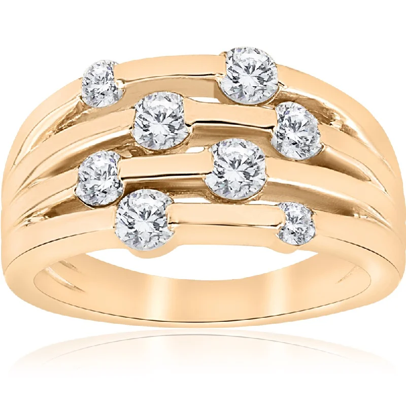 14k Yellow Gold 1 ct TDW Diamond Fashion Multi Row Right Hand Ring (I-J,I2-I3)