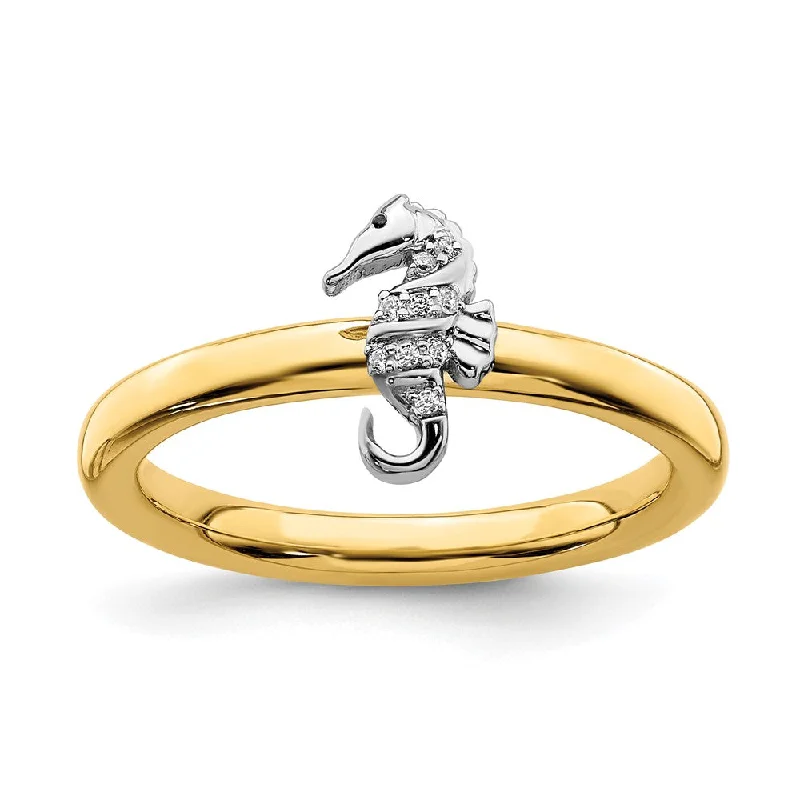 14k Yellow Gold Plated, Sterling Silver & Diamond Stack Seahorse Ring