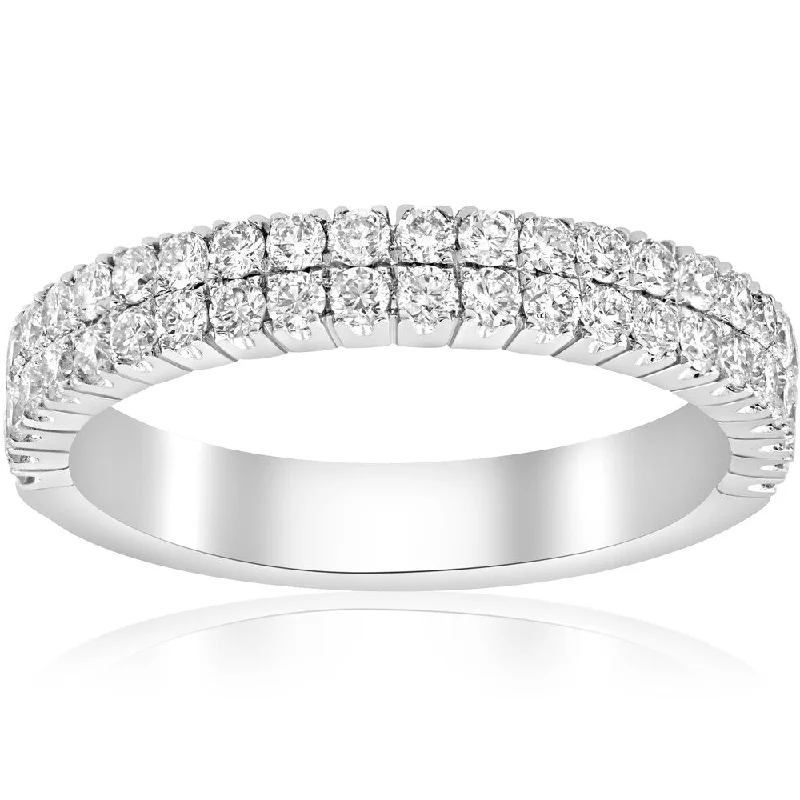 18K White Gold 3/4ct Diamond Double Row Eternity Anniversary Stackable 1/2 Eternity Ring (F-G,VVS1-VVS2)