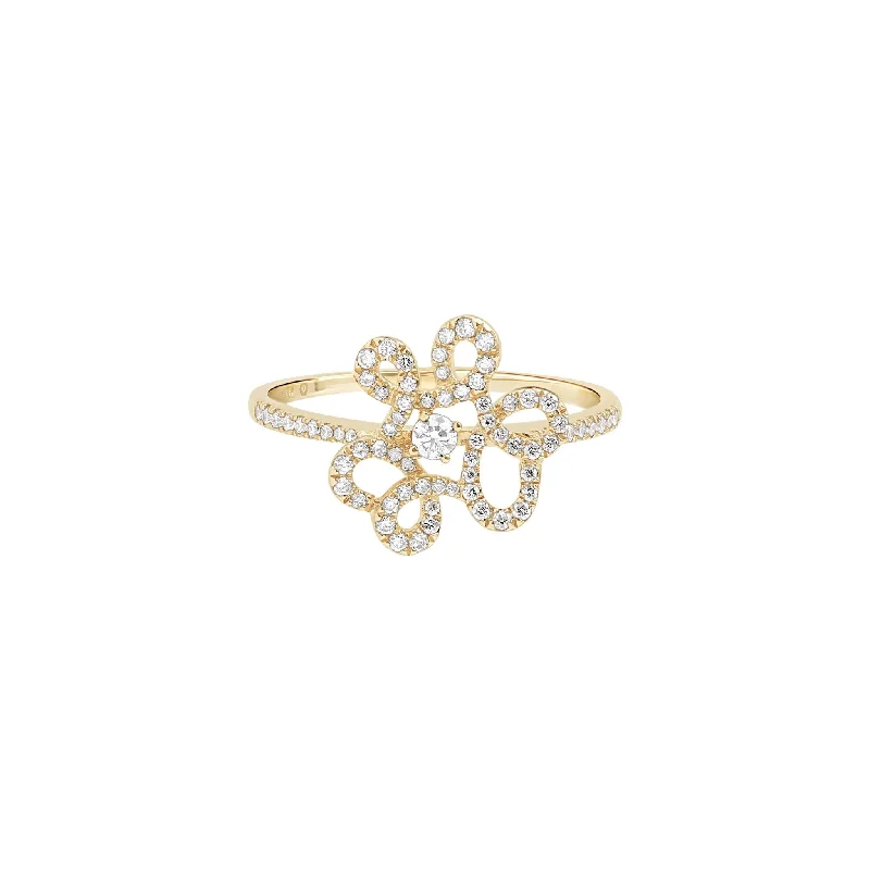 Abstract Diamond Flower Cocktail Ring