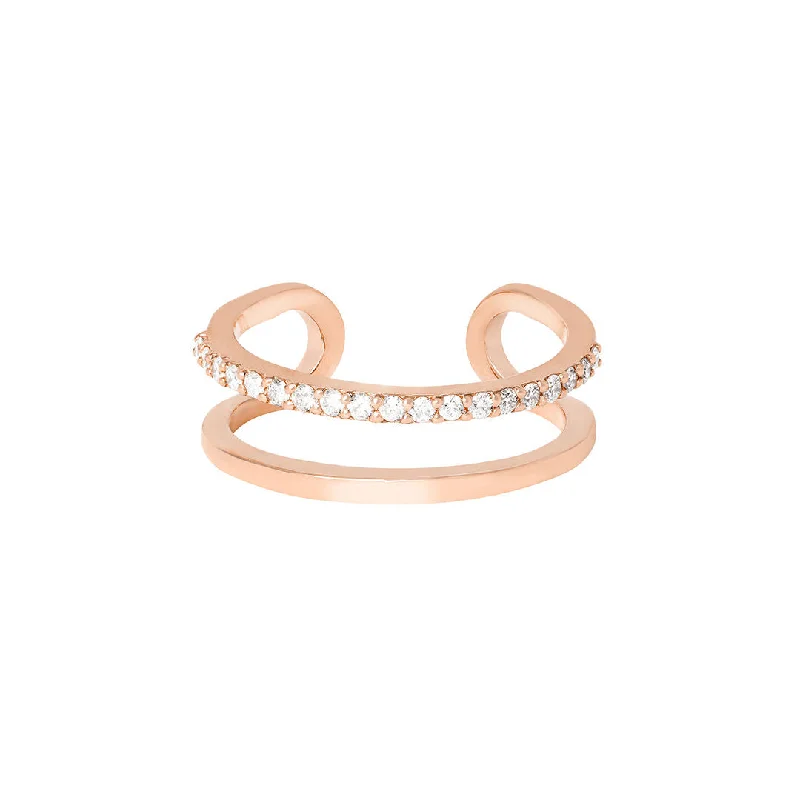 Double Trouble 18K Rose Gold Ring w. Diamonds