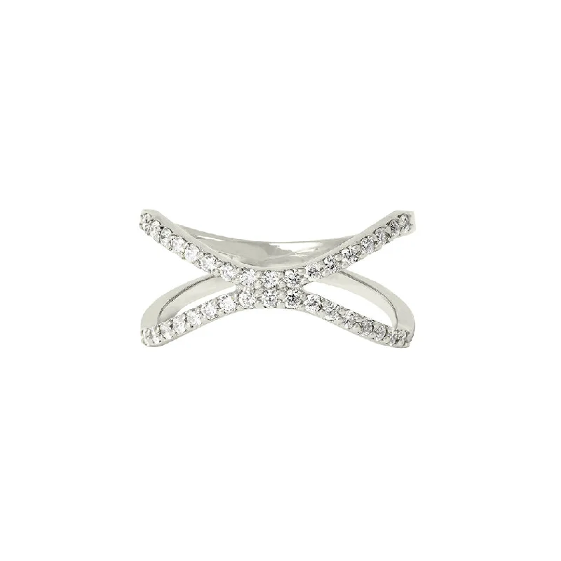 Letter X 18K White Gold Ring w. Diamonds