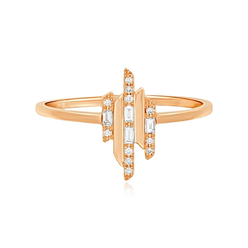 Art Deco Mixed Diamond Cocktail Ring in Solid 14k Gold