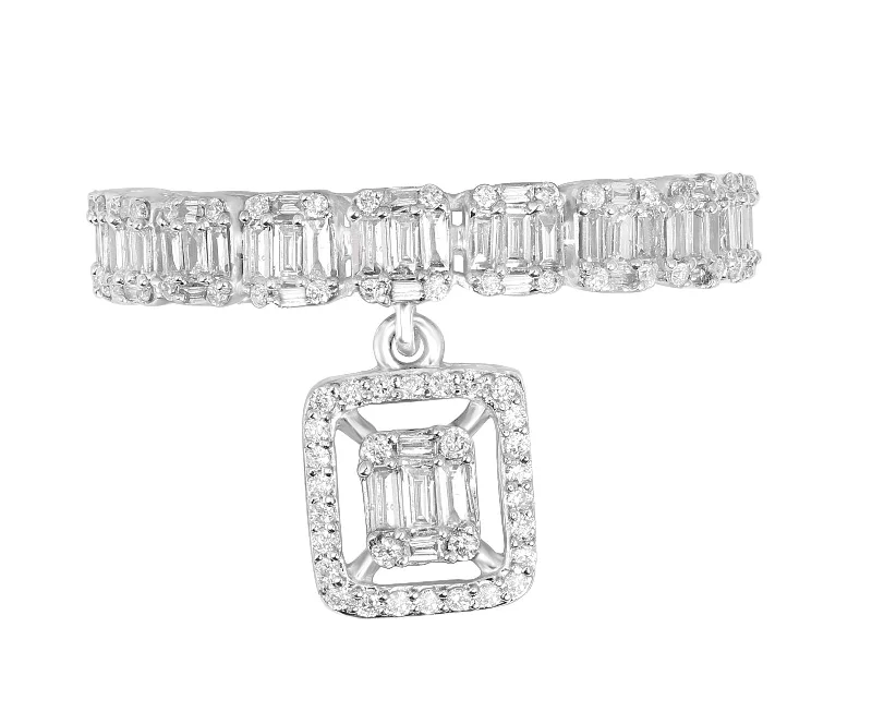 Baguette Diamond Eternity Band & Diamond Drop Charm in Solid 18k White Gold