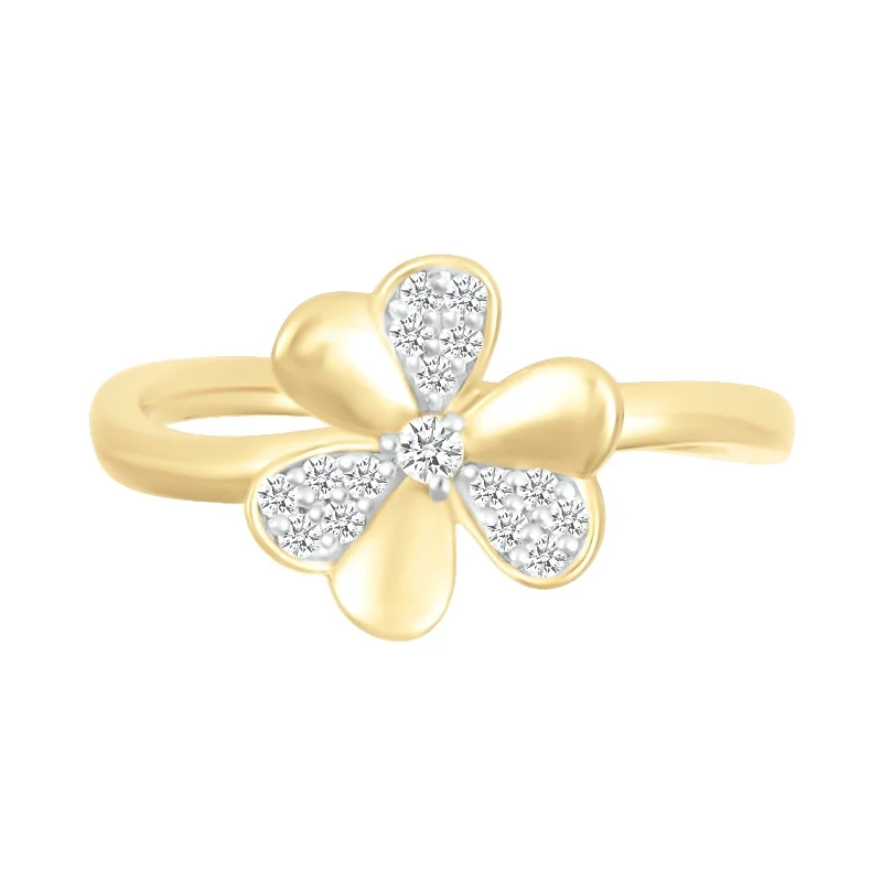 Diamond Pave Three Leaf Lucky Clover Ring