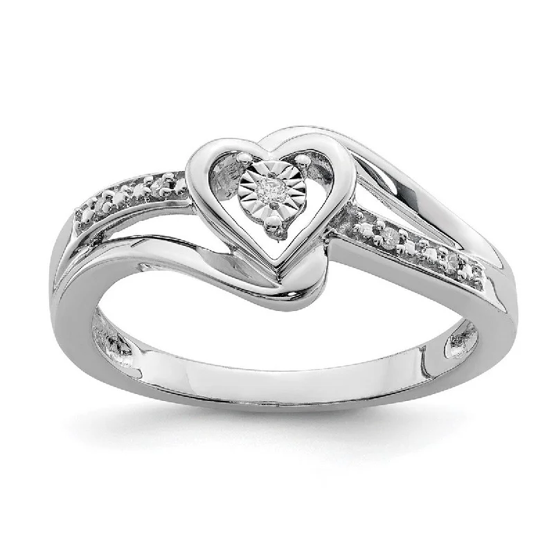 Curata 925 Sterling Silver Polished Diamond Love Heart Ring