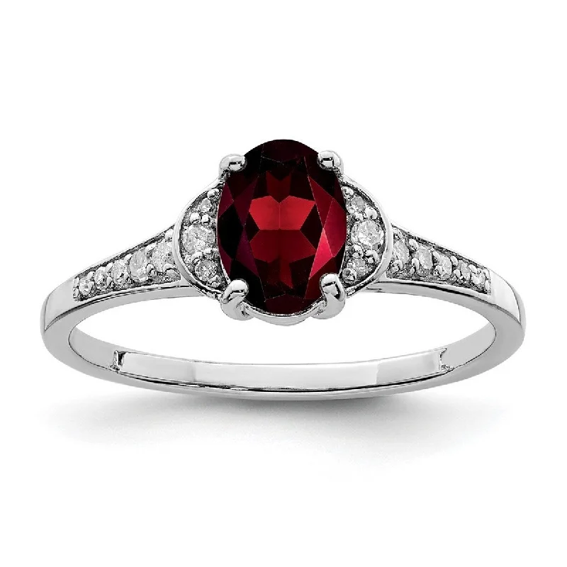 Curata 925 Sterling Silver Polished Open back Diamond and Garnet Ring