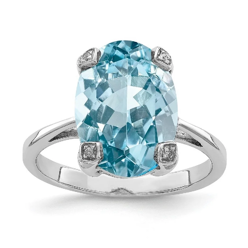 Curata 925 Sterling Silver Polished Open back Rhodium Light Swiss Blue Topaz Diamond Ring