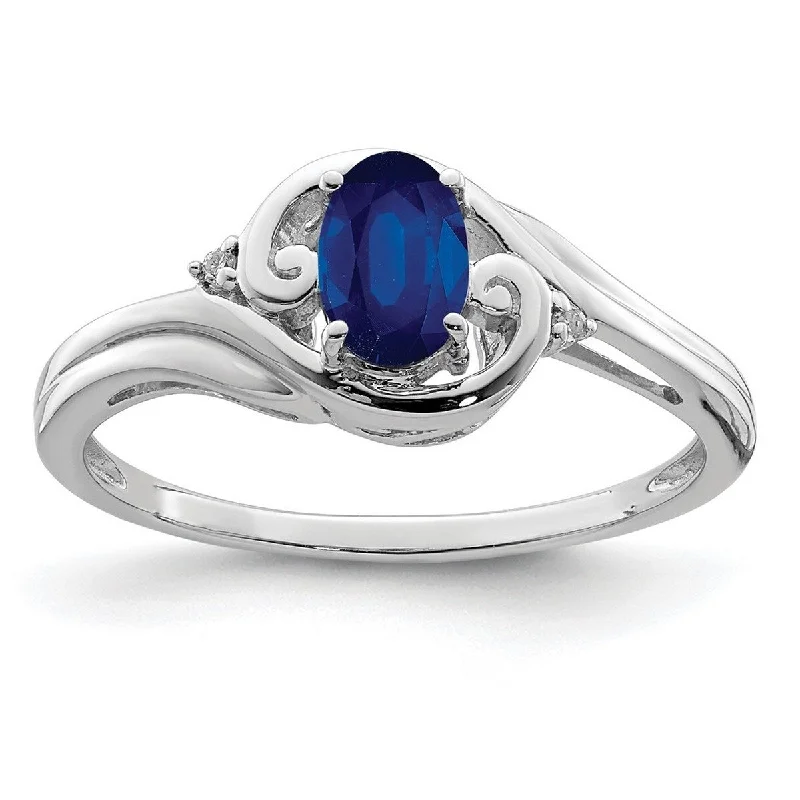 Curata 925 Sterling Silver Polished Open back Rhodium Plated Diamond and Sapphire Ring