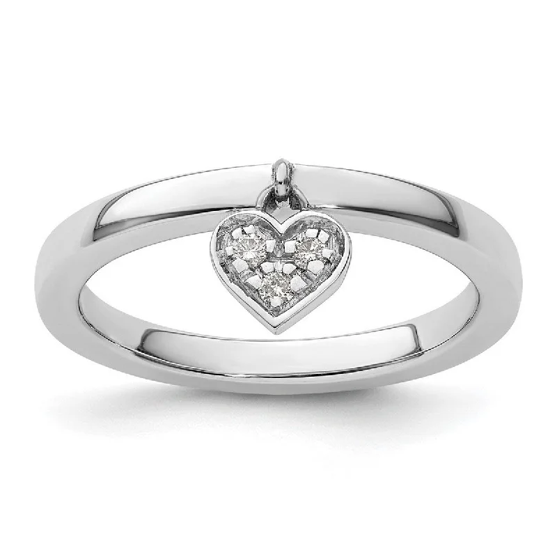 Curata 925 Sterling Silver Polished Prong set Stackable Expressions Dangle Love Heart Diamond Ring