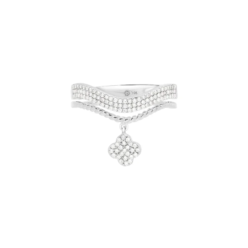 Diamond Pavé Studded Clover Drop Cable Ring