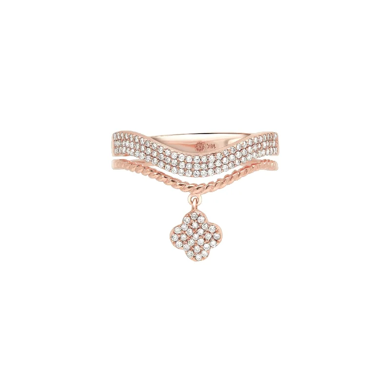 Diamond Pavé Studded Clover Drop Cable Ring