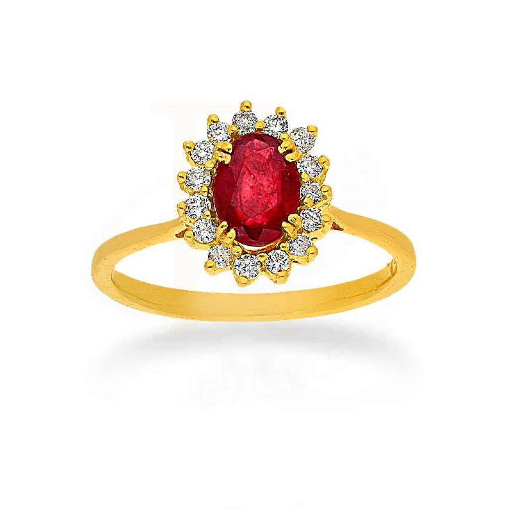 Diamond & Ruby Oval Cut Solitaire Ring in 18KT Gold - FKJRN18K2141