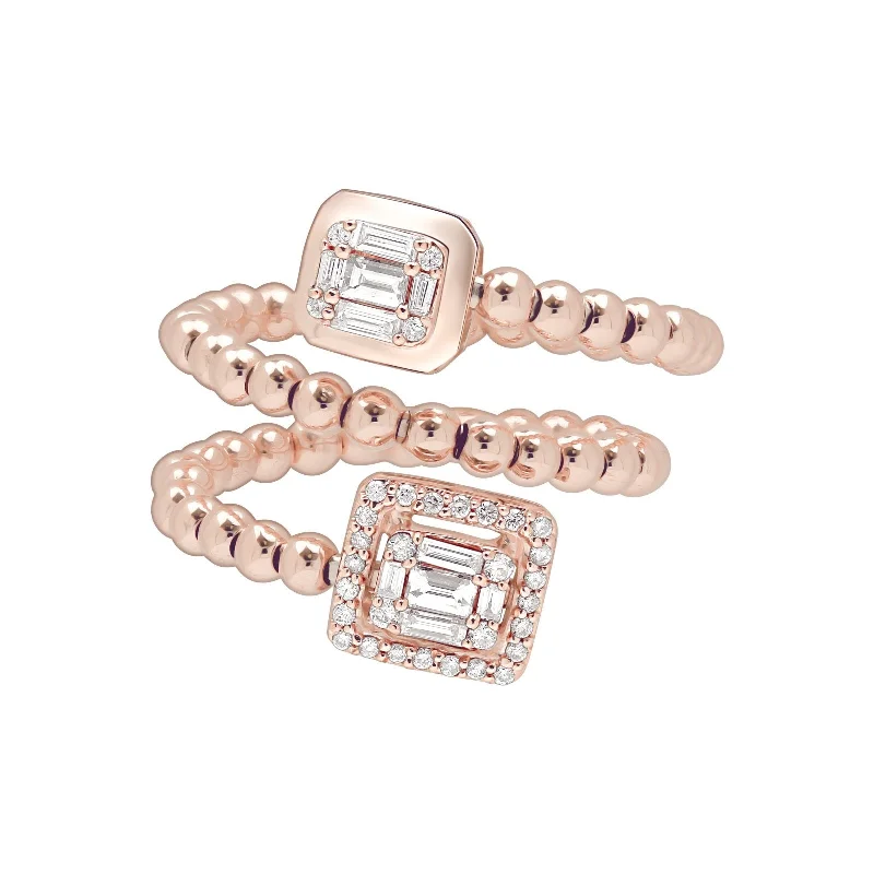 Double Diamond Baguette Beaded Wrap Around Ring