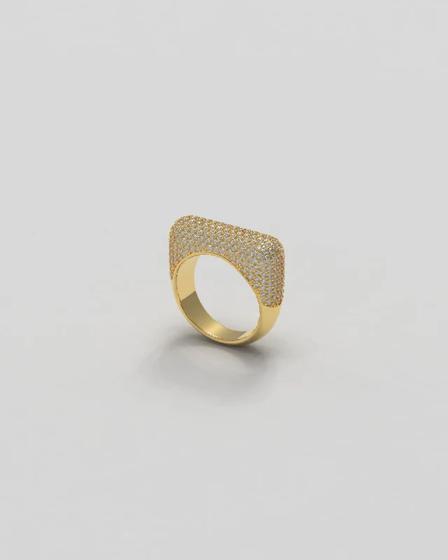 Sculpt Thick Paved 18K Gold Ring w. Diamonds