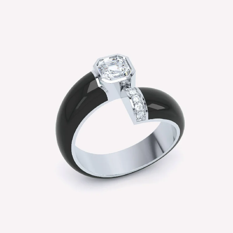 Toi et Moi Black Asscher 18K Whitegold Ring w. Lab-Grown Diamonds