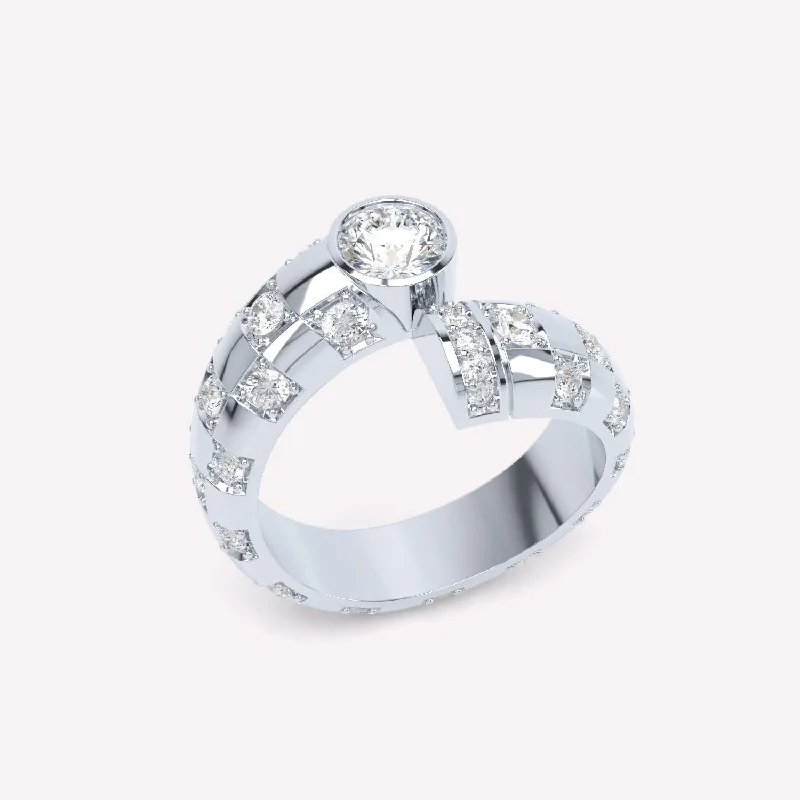 Toi et Moi Checkerboard 18K Whitegold Ring w. Lab-Grown Diamonds