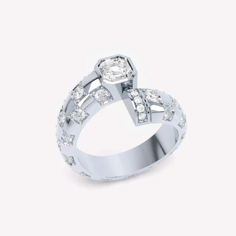 Toi et Moi Checkerboard Asscher 18K Whitegold Ring w. Lab-Grown Diamonds