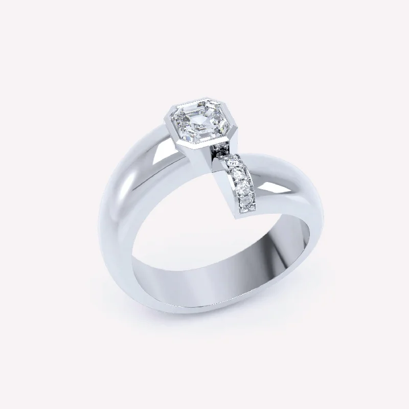 Toi et Moi Polished Asscher 18K Whitegold Ring w. Lab-Grown Diamonds