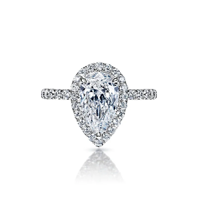 Malaya 3 Carat G Internally Flawless Pear Shape Diamond Engagement Ring in Platinum By Mike Nekta. GIA Certified