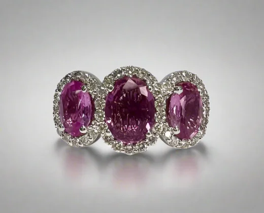 Mariana 2.71 Carats Pink Sapphire Oval Cut Gemstone Ring in 18k White Gold By Mike Nekta NYC