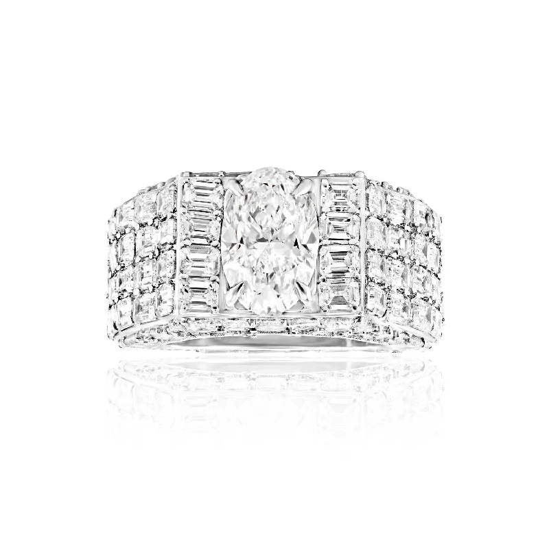 Marisol 16 Carats E* VS2 Oval Cut Diamond Chandelier Engagement Ring in 14k White Gold GIA Certified