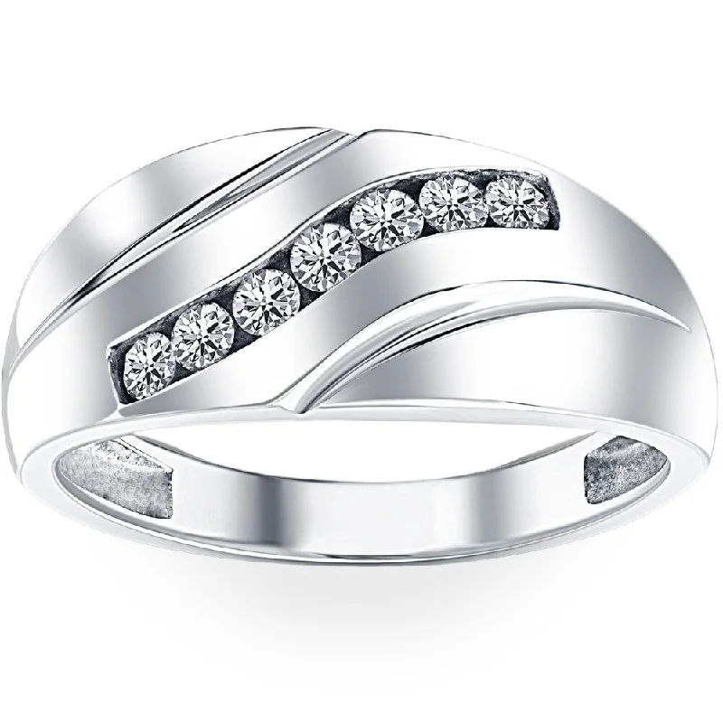 Mens 1/3ct Diamond Wedding Ring 10k White Gold Anniversary Band