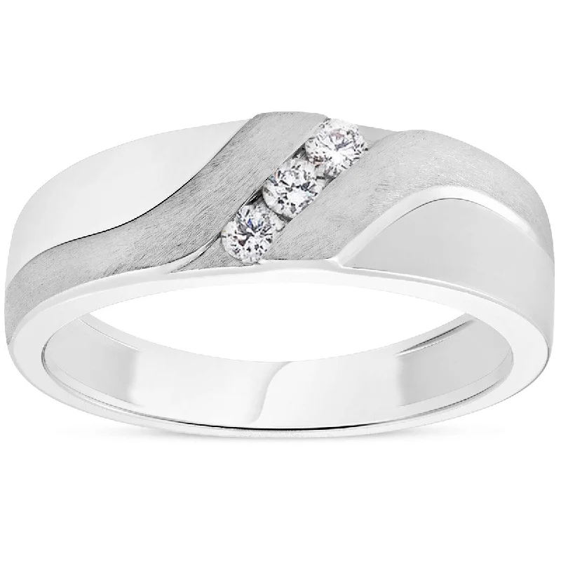 Mens 1/5ct White Gold Diamond 6.5mm Brushed Wedding Curve Anniversary Band