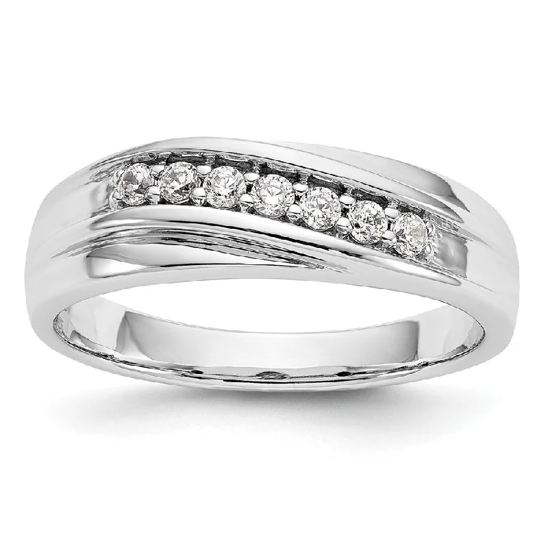 Men's 6.4mm 14K White Gold 1/4 Ctw Lab Created Diamond Tapered Band