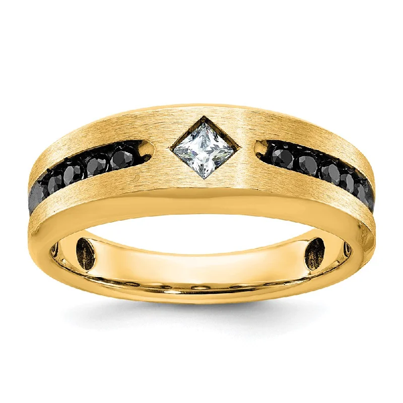 Men's 8mm 10K White or Yellow Gold & Black/White Diamond Tapered Band