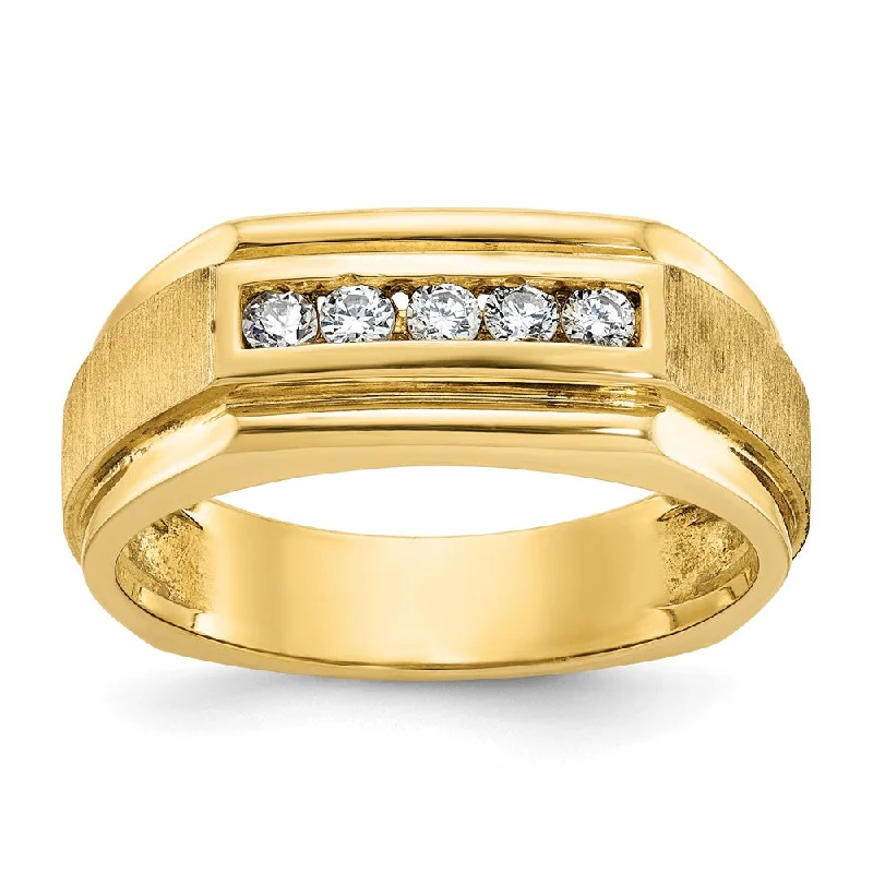 Men's 8mm 14K Yellow Gold 5-Stone 1/4 Ctw Diamond Tapered Band