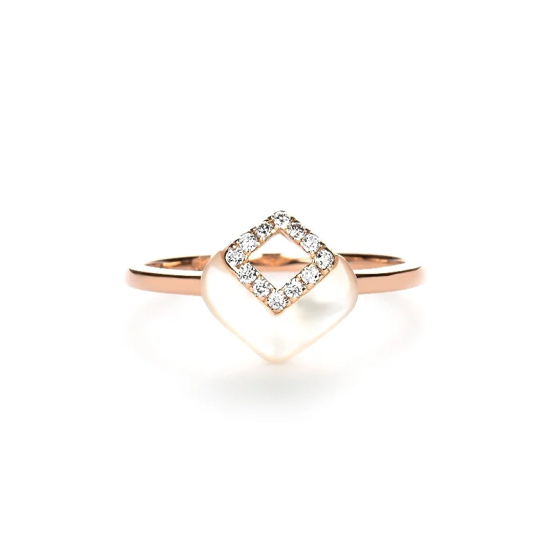 Mother of Pearl and Diamond Cutout Ring